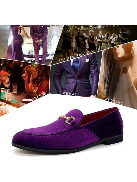 Men\'s Purple Rubber Velvet Loafers Glitter Suede Slipper Slip-On Tuxedo Shoes main image 5